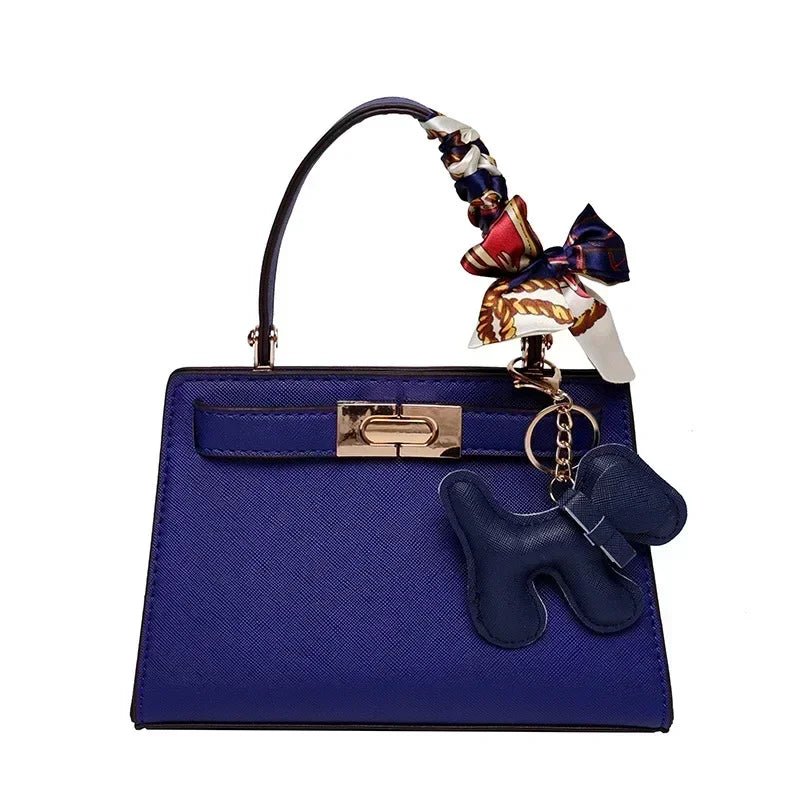 Luna | Black Mini Handbag with Scarf & Charm – Elegant & Playful - in Dark Blue | Arvea Bags