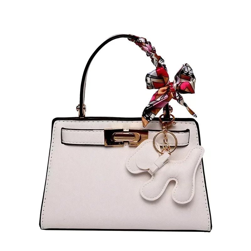 Luna | Black Mini Handbag with Scarf & Charm – Elegant & Playful - in Light Beige | Arvea Bags