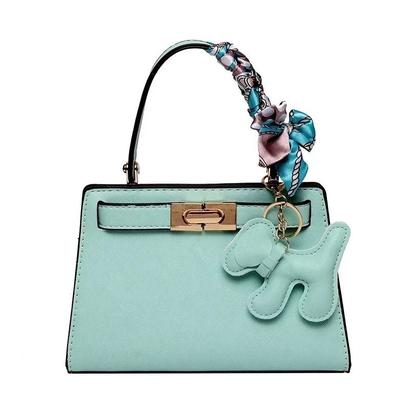Luna | Black Mini Handbag with Scarf & Charm – Elegant & Playful - in Mint Green | Arvea Bags