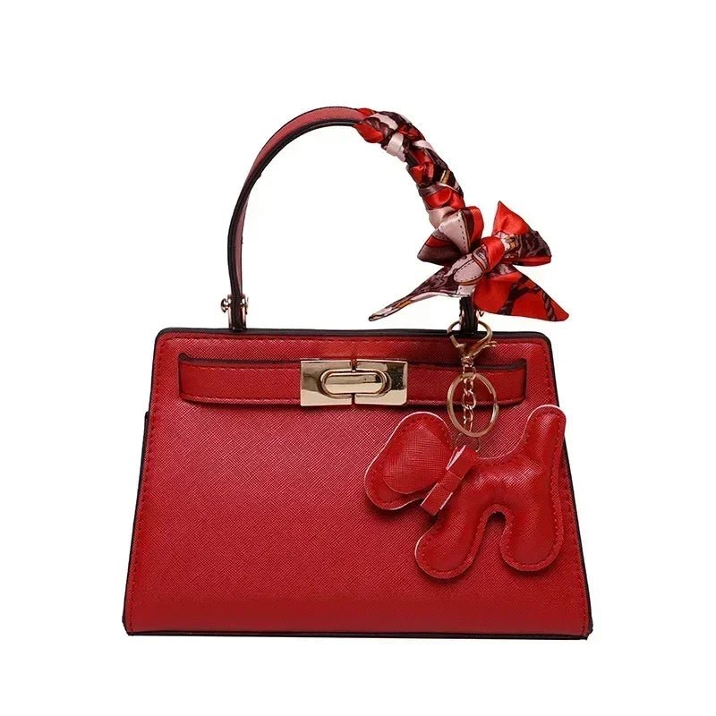 Luna | Black Mini Handbag with Scarf & Charm – Elegant & Playful - in Red | Arvea Bags