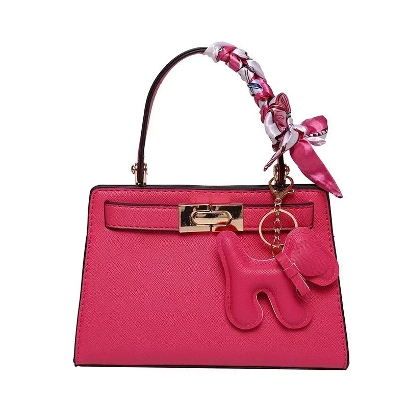 Luna | Black Mini Handbag with Scarf & Charm – Elegant & Playful - in Salmon Pink | Arvea Bags