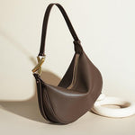 Luna Crescent Shoulder Bag – Black Genuine Leather with Gold Hardware - in Dark Brown | Arvea Bags