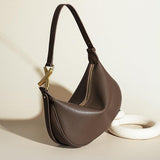 Luna Crescent Shoulder Bag – Black Genuine Leather with Gold Hardware - in Dark Brown | Arvea Bags
