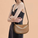 Luna Crescent Shoulder Bag – Black Genuine Leather with Gold Hardware - in Deep Brown | Arvea Bags