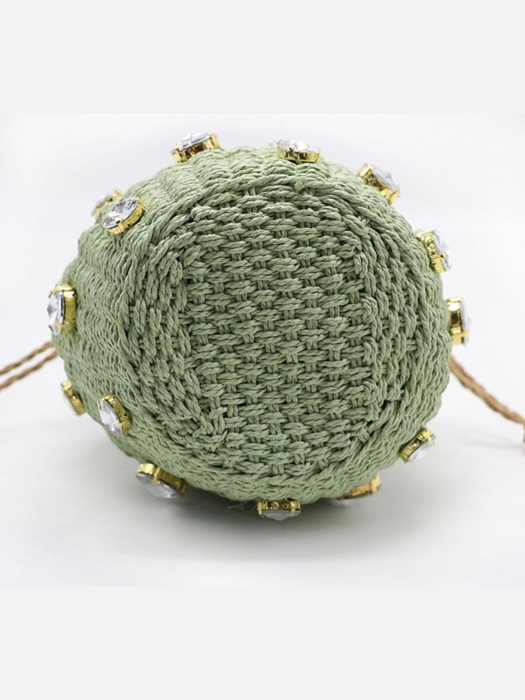 Luna Mini Gem - Embellished Bucket Bag – Woven Handle Purse - in Green | Arvea Bags