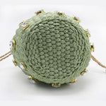 Luna Mini Gem - Embellished Bucket Bag – Woven Handle Purse - in Green | Arvea Bags