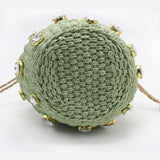 Luna Mini Gem - Embellished Bucket Bag – Woven Handle Purse - in Green | Arvea Bags