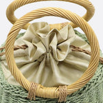 Luna Mini Gem - Embellished Bucket Bag – Woven Handle Purse - in Green | Arvea Bags