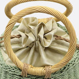 Luna Mini Gem - Embellished Bucket Bag – Woven Handle Purse - in Green | Arvea Bags