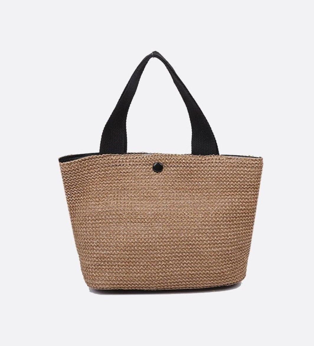 Luna Mini Straw Tote – Natural Woven Handbag - in Black | Arvea Bags