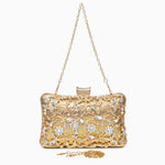 Lunara | Ornate Floral Crystal Clutch – Luxurious & Elegant Design - in Gold | Arvea Bags