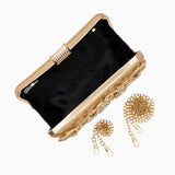 Lunara | Ornate Floral Crystal Clutch – Luxurious & Elegant Design - in Gold | Arvea Bags