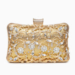 Lunara | Ornate Floral Crystal Clutch – Luxurious & Elegant Design - in Gold | Arvea Bags