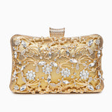 Lunara | Ornate Floral Crystal Clutch – Luxurious & Elegant Design - in Gold | Arvea Bags