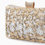 Lunara | Ornate Floral Crystal Clutch – Luxurious & Elegant Design - in Silver | Arvea Bags
