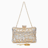 Lunara | Ornate Floral Crystal Clutch – Luxurious & Elegant Design - in Silver | Arvea Bags