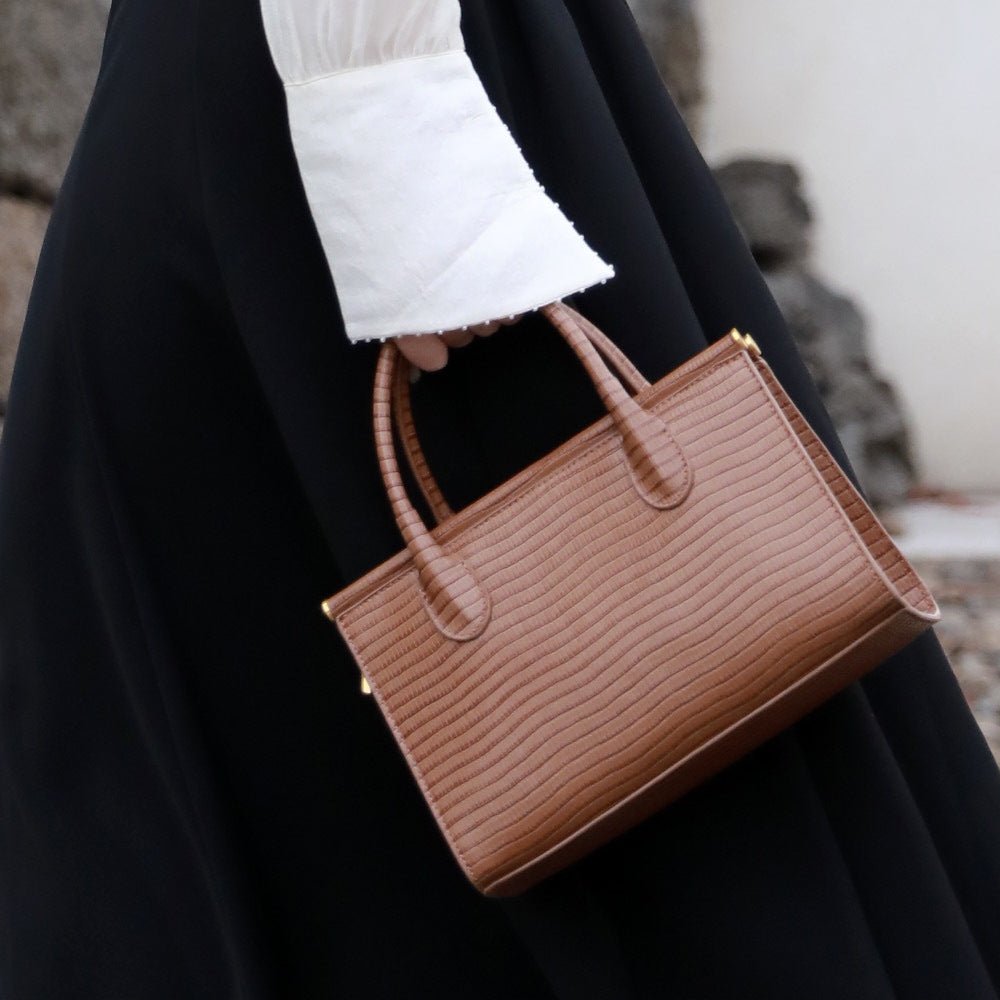 Lunaria | Elegant Croc - Embossed Leather Handbag - in Brown | Arvea Bags