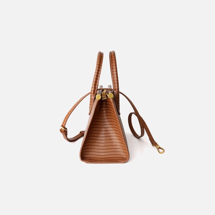 Lunaria | Elegant Croc - Embossed Leather Handbag - in Brown | Arvea Bags