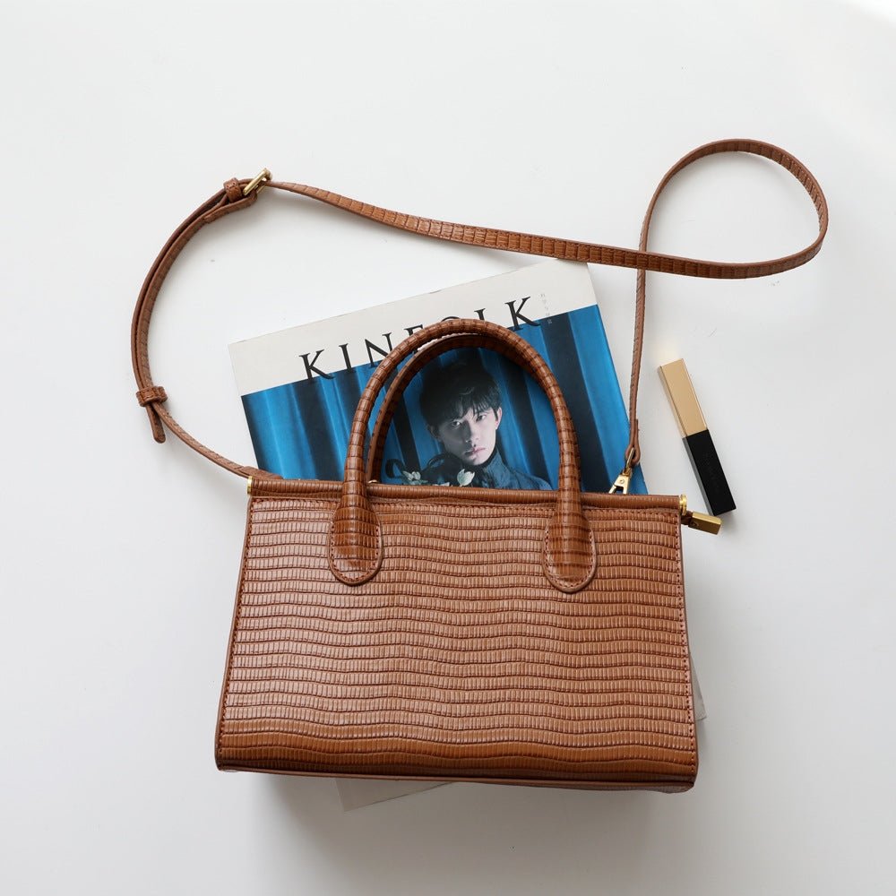 Lunaria | Elegant Croc - Embossed Leather Handbag - in Brown | Arvea Bags