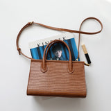 Lunaria | Elegant Croc - Embossed Leather Handbag - in Brown | Arvea Bags