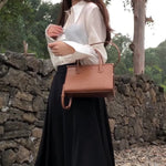 Lunaria | Elegant Croc - Embossed Leather Handbag - in Brown | Arvea Bags