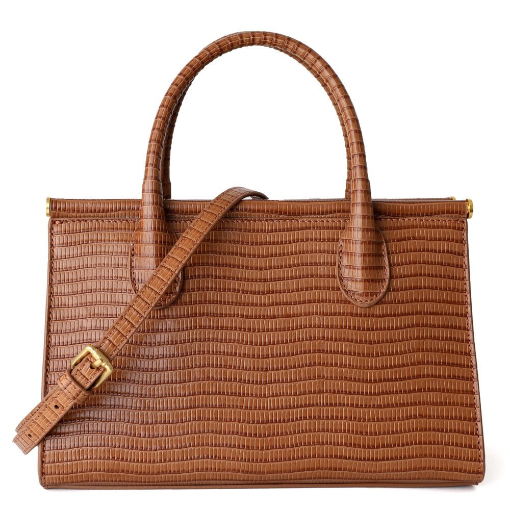 Lunaria | Elegant Croc - Embossed Leather Handbag - in Brown | Arvea Bags