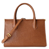 Lunaria | Elegant Croc - Embossed Leather Handbag - in Brown | Arvea Bags