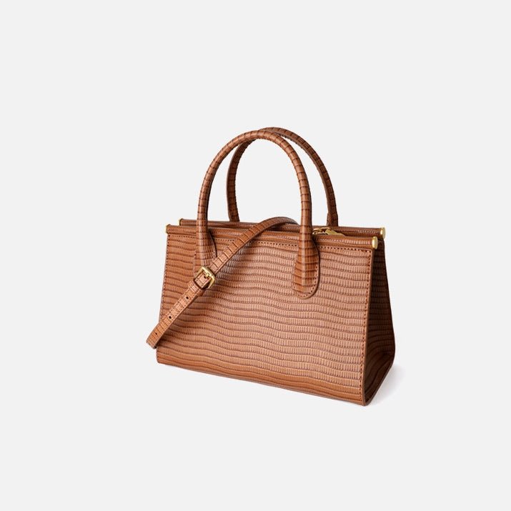 Lunaria | Elegant Croc - Embossed Leather Handbag - in Brown | Arvea Bags