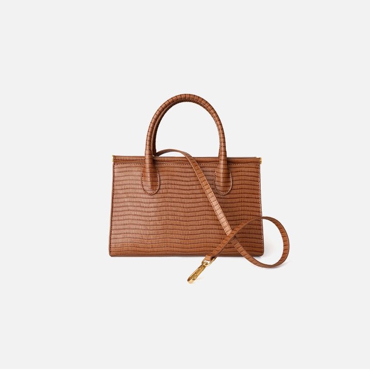 Lunaria | Elegant Croc - Embossed Leather Handbag - in Brown | Arvea Bags