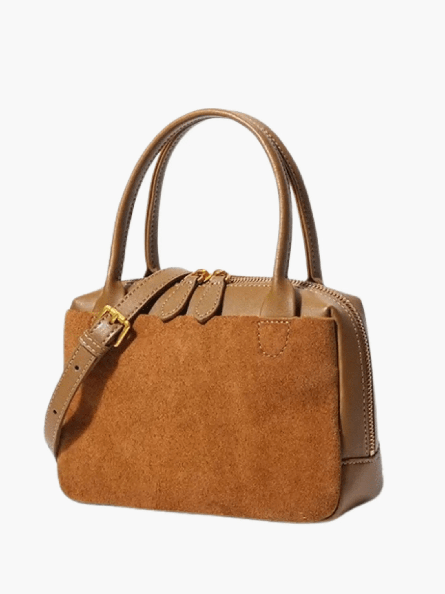 Luthira | Suede & Leather Handbag – Rustic Elegance - in Brown | Arvea Bags