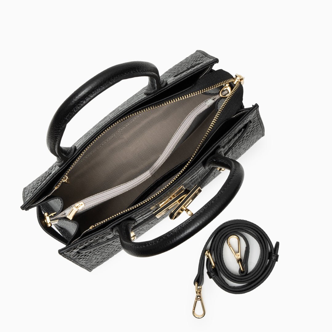 Luxury Black Croc - Embossed Leather Handbag – Elegant Designer Tote for Women - in Black | Arvea Bags
