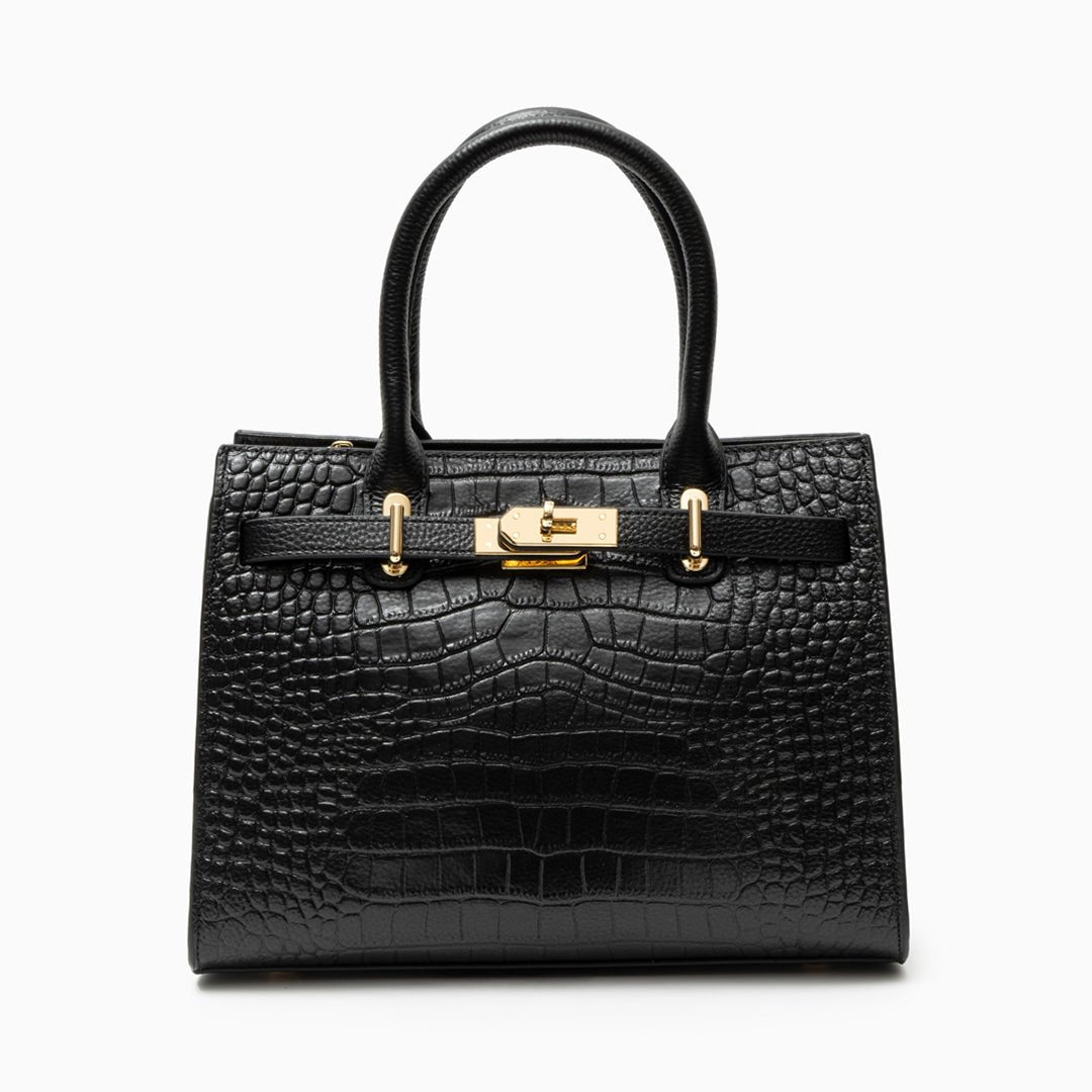 Luxury Black Croc - Embossed Leather Handbag – Elegant Designer Tote for Women - in Black | Arvea Bags