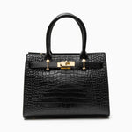 Luxury Black Croc - Embossed Leather Handbag – Elegant Designer Tote for Women - in Black | Arvea Bags