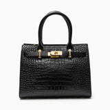 Luxury Black Croc - Embossed Leather Handbag – Elegant Designer Tote for Women - in Black | Arvea Bags
