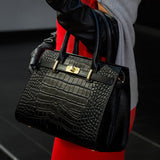 Luxury Black Croc - Embossed Leather Handbag – Elegant Designer Tote for Women - in Black | Arvea Bags