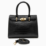 Luxury Black Croc - Embossed Leather Handbag – Elegant Designer Tote for Women - in Black | Arvea Bags