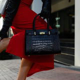 Luxury Black Croc - Embossed Leather Handbag – Elegant Designer Tote for Women - in Black | Arvea Bags