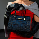 Luxury Black Croc - Embossed Leather Handbag – Elegant Designer Tote for Women - in Black | Arvea Bags
