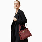 Luxury Black Croc - Embossed Leather Handbag – Elegant Designer Tote for Women - in Burgundy | Arvea Bags