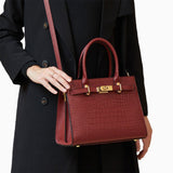 Luxury Black Croc - Embossed Leather Handbag – Elegant Designer Tote for Women - in Burgundy | Arvea Bags