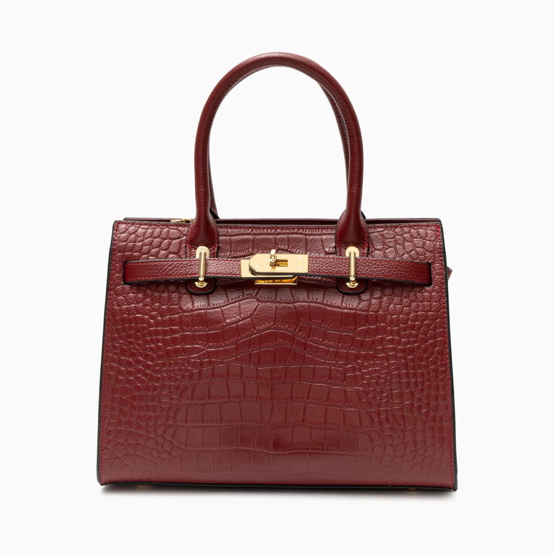 Luxury Black Croc - Embossed Leather Handbag – Elegant Designer Tote for Women - in Burgundy | Arvea Bags