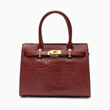 Luxury Black Croc - Embossed Leather Handbag – Elegant Designer Tote for Women - in Burgundy | Arvea Bags