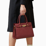 Luxury Black Croc - Embossed Leather Handbag – Elegant Designer Tote for Women - in Burgundy | Arvea Bags