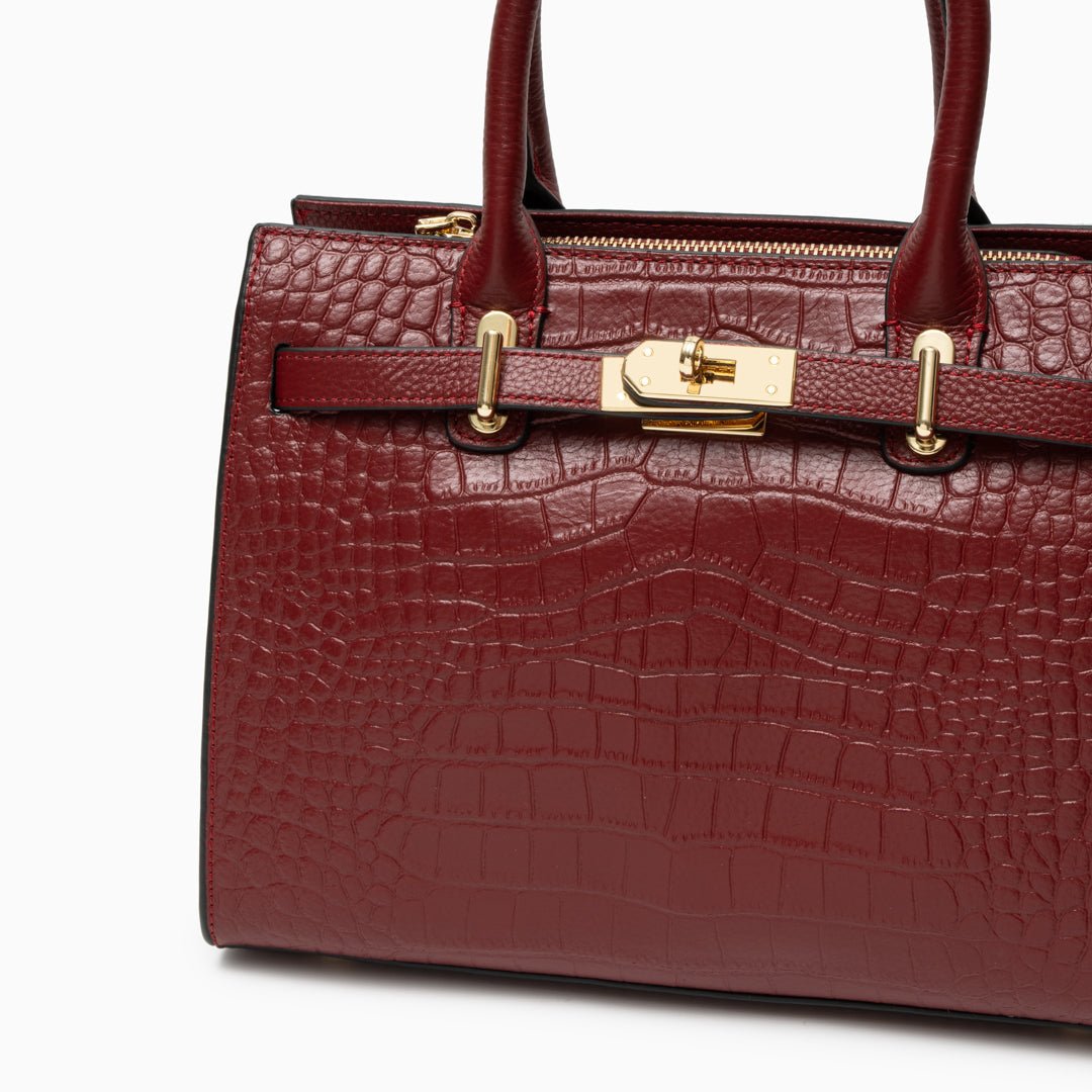 Luxury Black Croc - Embossed Leather Handbag – Elegant Designer Tote for Women - in Burgundy | Arvea Bags