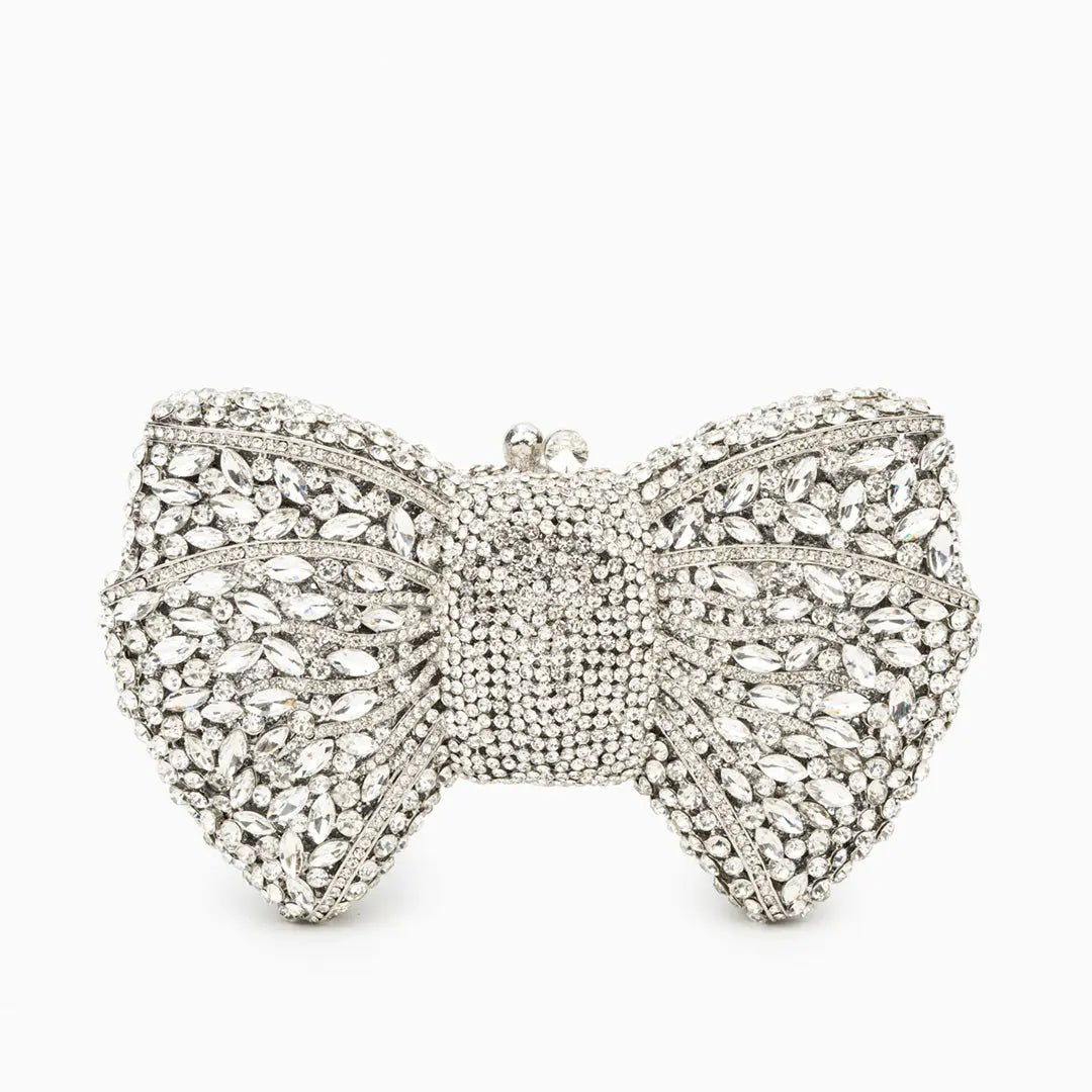 Luxury Crystal Bow Purse – Chic, Glamorous & Event - Perfect - in Silver | Arvea Bags