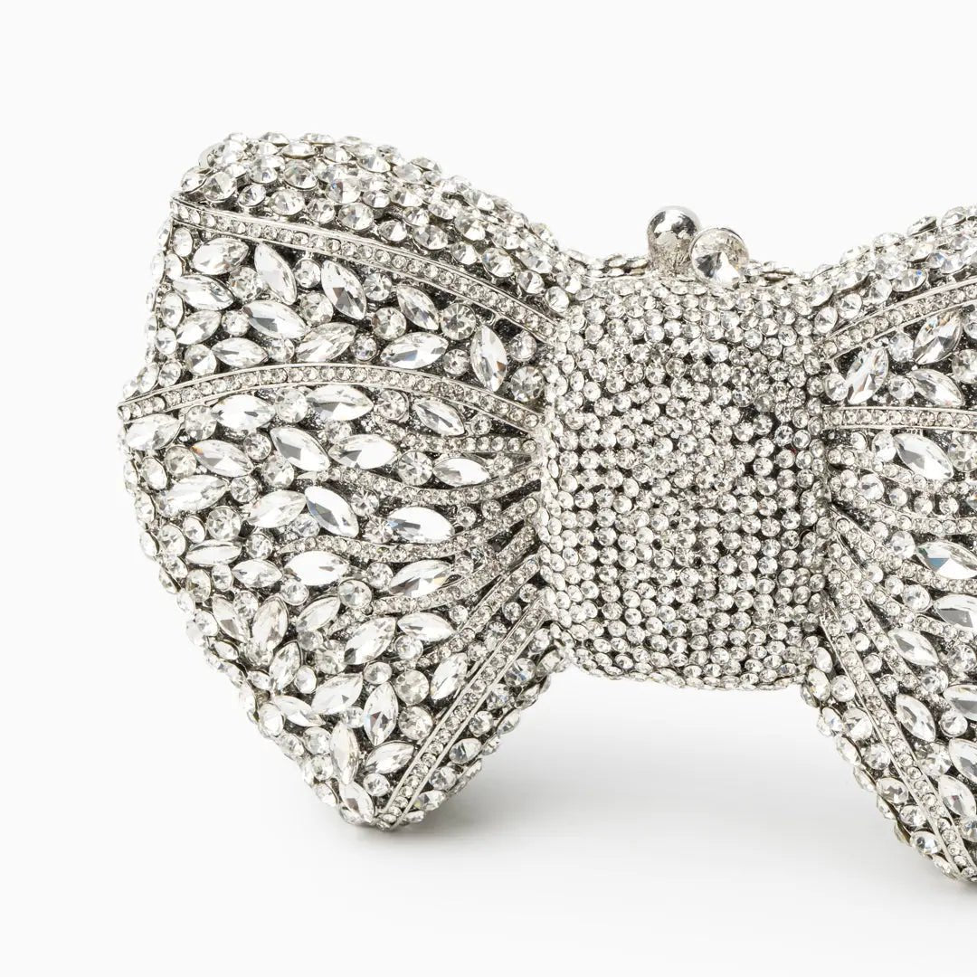 Luxury Crystal Bow Purse – Chic, Glamorous & Event - Perfect - in Silver | Arvea Bags