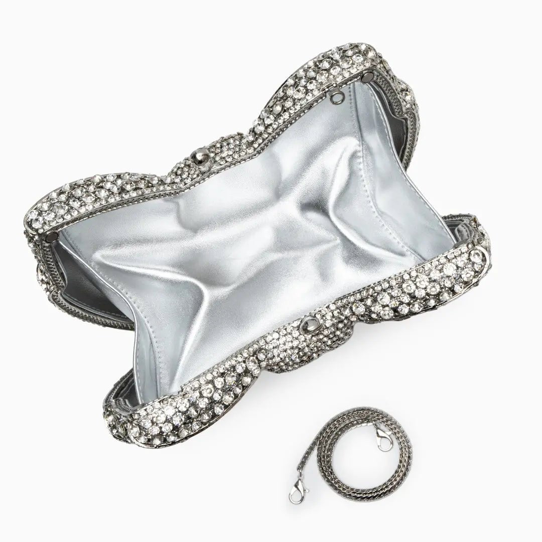Luxury Crystal Bow Purse – Chic, Glamorous & Event - Perfect - in Silver | Arvea Bags
