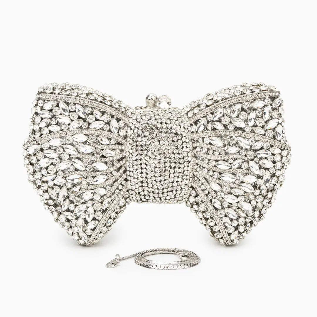 Luxury Crystal Bow Purse – Chic, Glamorous & Event - Perfect - in Silver | Arvea Bags