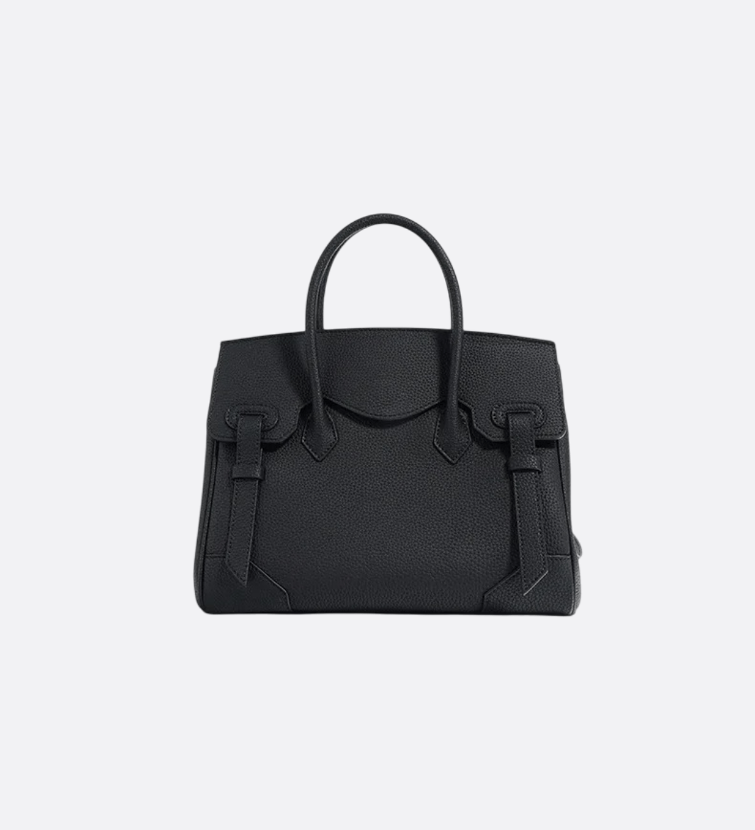 Luxury full - grain leather tote bag in camel – timeless and versatile fashion accessory - in Dark Night Black | Arvea Bags