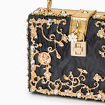 Luxury Gold Embellished Acrylic Evening Clutch Bag – Designer Box Purse for Weddings & Special Occasions - in Black | Arvea Bags